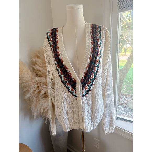 Vintage 80s Hand Loomed Currants Chunky Knit Cardigan Sweater Medium Cottagecore - Picture 1 of 7